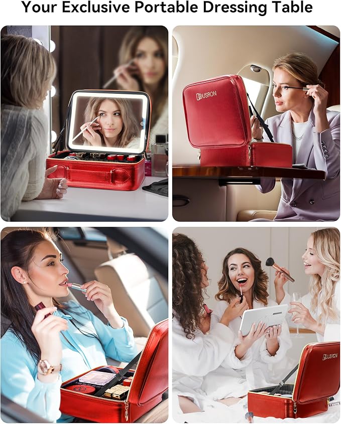 JUSRON Travel Makeup Bag With LED Mirror, Cosmetic Train Case with Light up - Image 7
