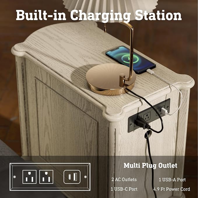 STO'SENSE Nightstand w/Charging Station & 3 Drawers, Pre-Assembled, Vintage - Image 3