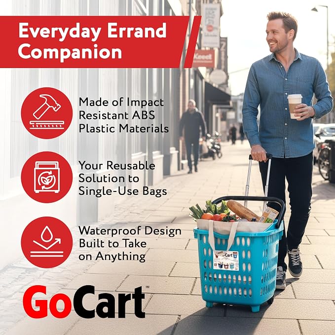 dbest products Bigger GoCart Grocery Cart Rolling Shopping Laundry Basket on - Image 7