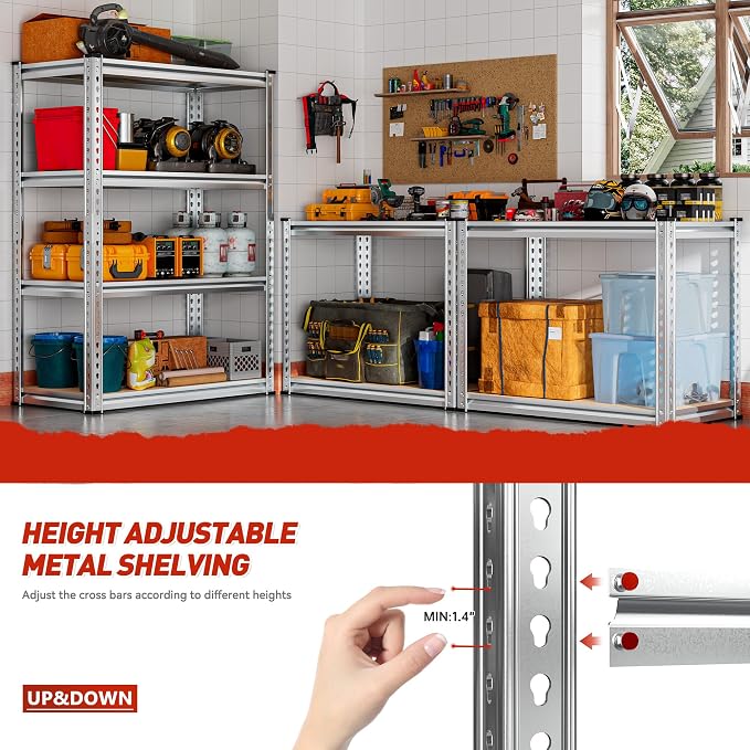 REIBII Storage Shelves Adjustable Metal Shelving 1600LBS Garage Shelves - Image 8