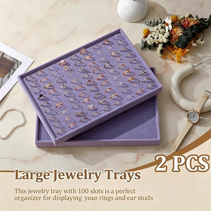 Large Velvet Jewelry Tray 2 Pack Stackable Jewelry Display Drawer Inserts Trays - Image 2