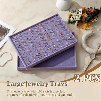 Large Velvet Jewelry Tray 2 Pack Stackable Jewelry Display Drawer Inserts Trays - Image 2