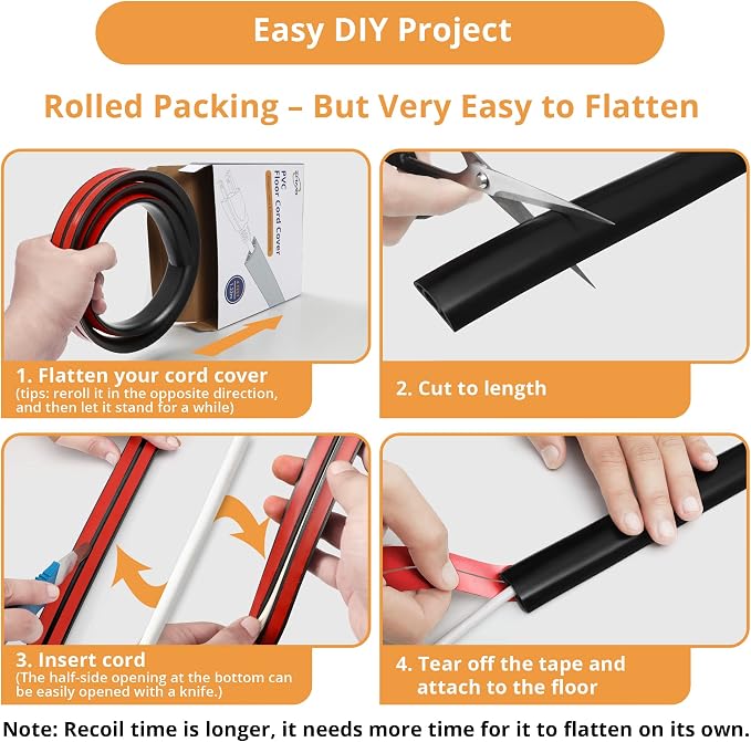5ft Cord Cover Floor for Extension Cords, Floor Cable Cover, Self-adhesive Wire - Image 4