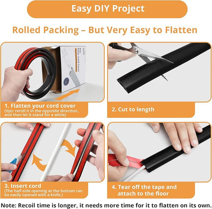 5ft Cord Cover Floor for Extension Cords, Floor Cable Cover, Self-adhesive Wire - Image 4