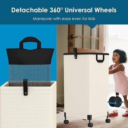 Laundry Basket with Wheels 105L, Large Rolling Laundry Hamper with Removable Bag - Image 5