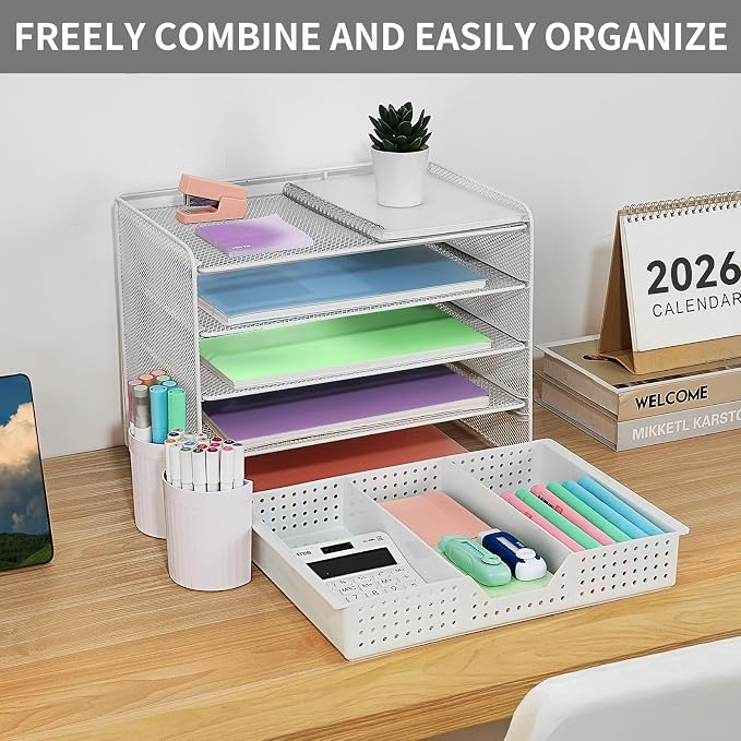 LEKETREE Desk Organizer and Accessories, 5-Tier Paper Letter Tray Organizer - Image 7