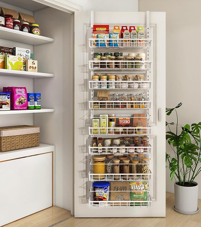 Mefirt Over The Door Pantry Organizer, Wall Mount Spice Rack 8-Tier White | by Mefirt