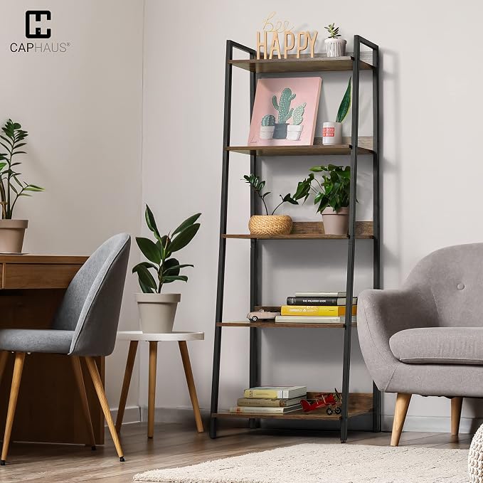CAPHAUS 5 Tier Ladder Bookshelf, 24 Inch Width Free Standing Shelf, Bookcase - Image 2