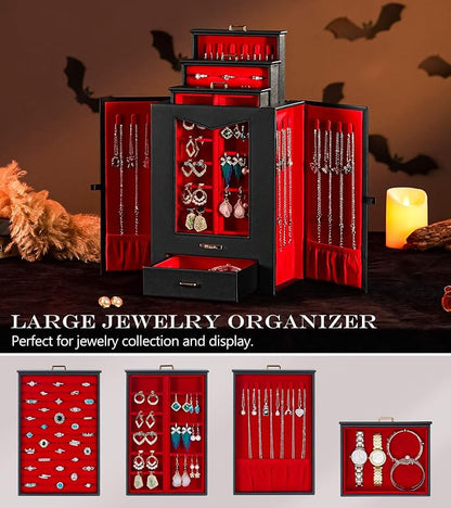 Homde Jewelry Organizer with Transparent Window Necklace Hooks Gift - Image 5