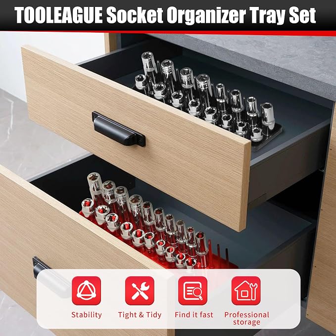 TOOLEAGUE 7Pcs Socket Organizer Tray and Magnetic Wrench Holder Set, 3/8" - Image 7