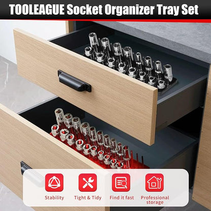 TOOLEAGUE 7Pcs Socket Organizer Tray and Magnetic Wrench Holder Set, 3/8" - Image 7