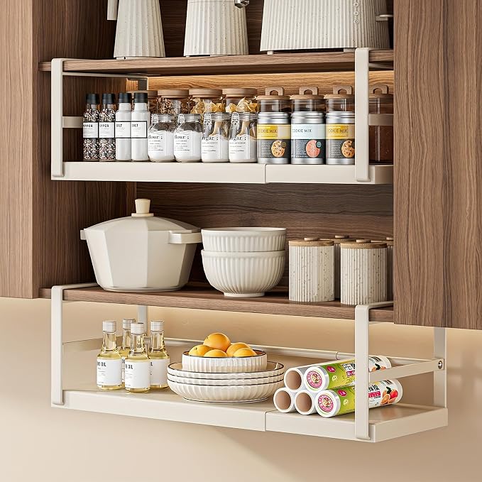 Hanging Under Shelf Storage Basket, Adjustable Width Under Cabinet Add-on by ZHOHO+TANT