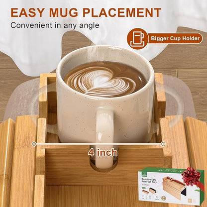 Joy&Grace Couch Cup Holder, 3-in-1 Magnetic Detachable Couch Arm Tray, Bamboo - Image 7