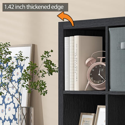 Bookshelf with Storage Bin, 4-Cube Storage Organizer, Modern Wood Open Bookcase - Image 5