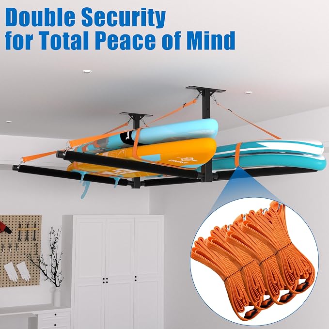 Double Paddleboard and Surfboard Garage Ceiling Storage Racks, Adjustable - Image 2