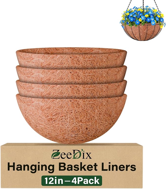 12 Inch Coco Liners for Planters, 4 Pack Hanging Basket Liners | Round Coco by ZeeDix