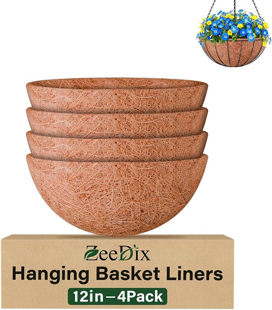 12 Inch Coco Liners for Planters, 4 Pack Hanging Basket Liners | Round Coco by ZeeDix