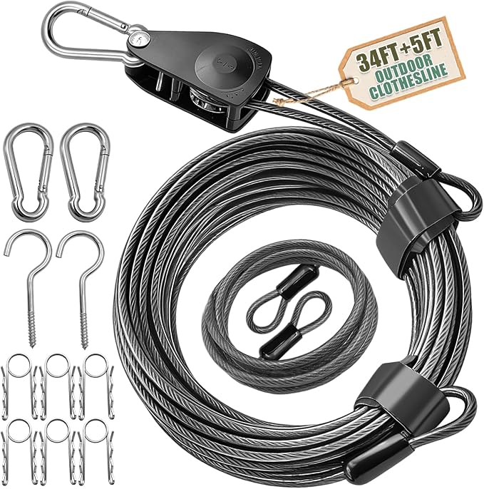 NAZOU Outdoor Retractable Clothesline, 3/16" 34ft+5ft Heavy Duty Coated Steel - Image 9