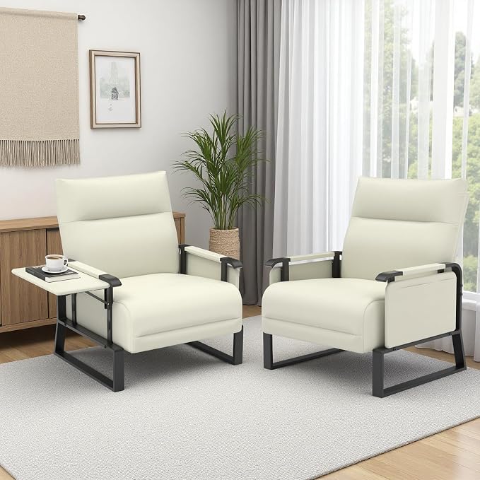 Upholstered Accent Chairs Set of 2, Modern Faux Leather Sofa Chairs - Image 9