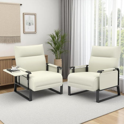 Upholstered Accent Chairs Set of 2, Modern Faux Leather Sofa Chairs - Image 9