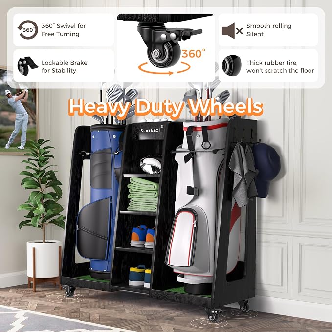 Wooden Golf Storage Organizer for Garage, Premium Golf Bag Holder Rack for - Image 5