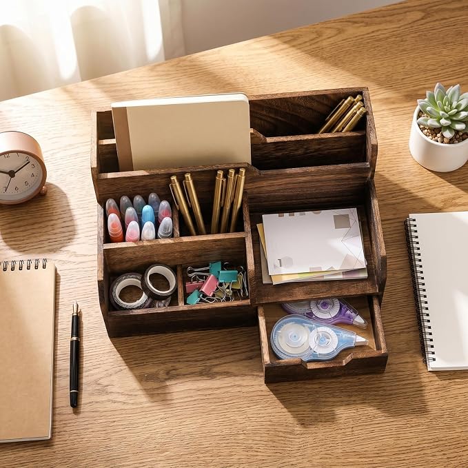Pumtus Brown Wooden Desk Organizer, Mail Organizer - Image 4