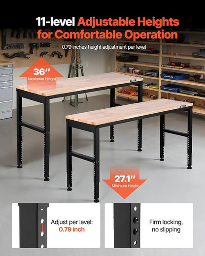 VEVOR Adjustable Workbench, 2000 lbs Capacity, 61 x 20-inch Heavy Duty Work - Image 3