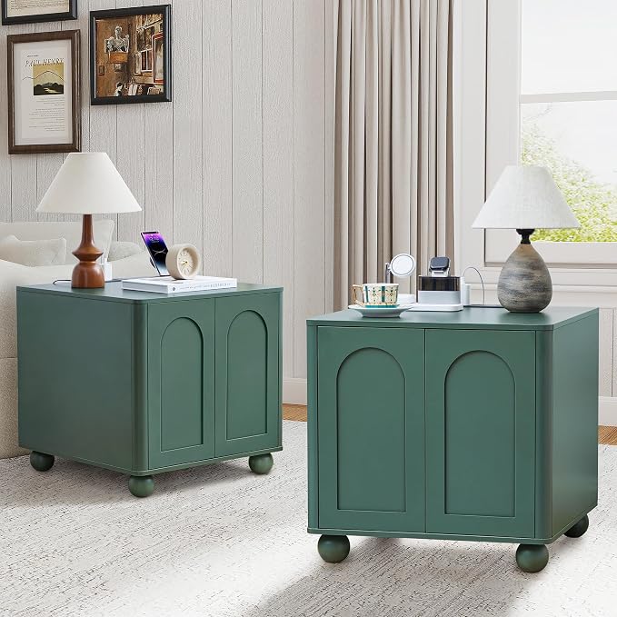 Bed Side Table Set of 2 with Charging Station, Mid Century Modern Nightstand by affeivul