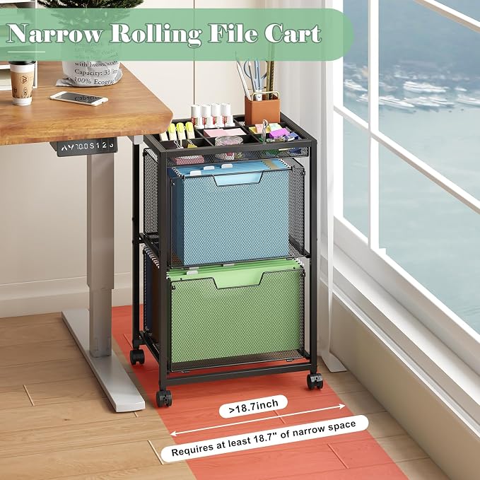 Rolling File Cart with 2 Drawers, Under Desk Storage Cabinet with DIY Divider - Image 8