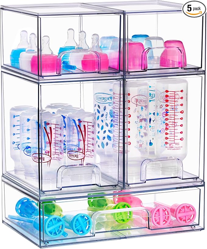 Sorbus Stackable Acrylic Storage Drawers – 2 Small + 2 Tall + 1 Wide – 5 Pack by Sorbus