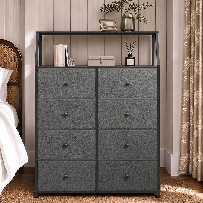 WLIVE Grey Boucle 8-Drawer Fabric Dresser Storage Tower Bedroom | Boucle fabric - Image 4