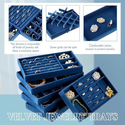 Junkin 18 Pcs Velvet Jewelry Tray, Stackable Jewelry Organizer Trays - Image 3