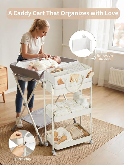 Fortella Baby Diaper Caddy, 3 Tier Rolling Storage Cart - Image 5
