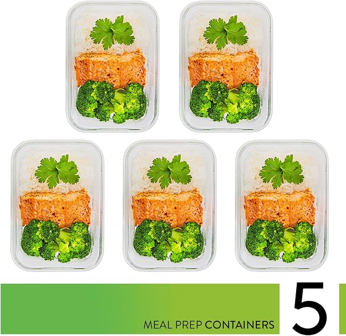 Prep Naturals 5 Pack 36oz Glass Meal Prep Containers - Image 2