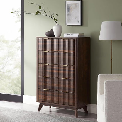T4TREAM Fluted 5 Drawers Dresser, Curved Profile Design, Wood Drawer Organizer - Image 3