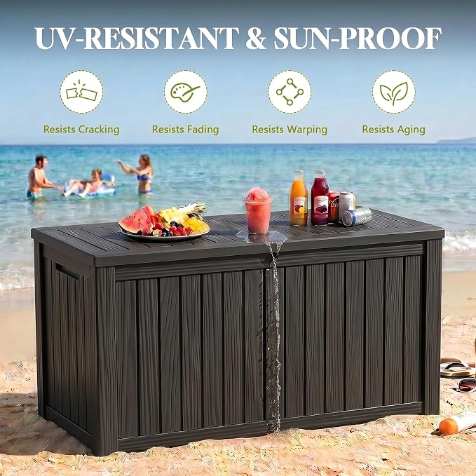 200 Gallon Outdoor Storage Box, Large Waterproof Resin Deck Box, Lock Storage - Image 2