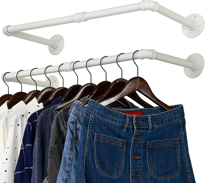 WEBI Clothing Rack Wall Mount White, Heavy Duty Iron Garment Rack Bar, Retail by WEBI