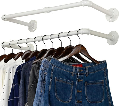 WEBI Clothing Rack Wall Mount White, Heavy Duty Iron Garment Rack Bar, Retail by WEBI