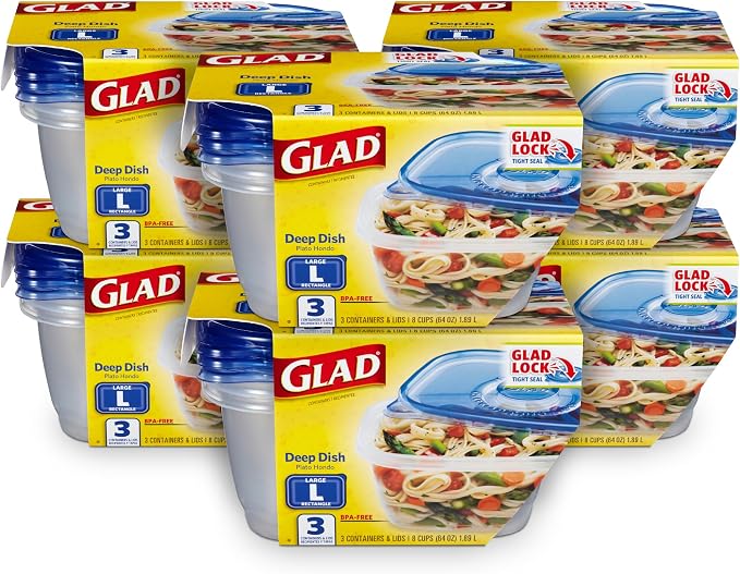 Glad GladWare Deep Dish Food Storage Containers Lids Large Rectangle BPA Free by GladTrashFoodStorage