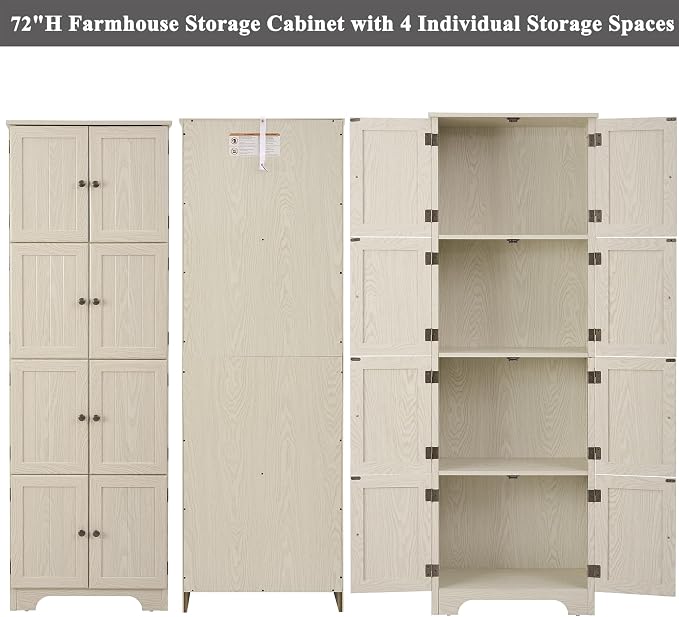 72" H Farmhouse Storage Cabinet, 4 Tier Kitchen Pantry Cabinet - Image 9
