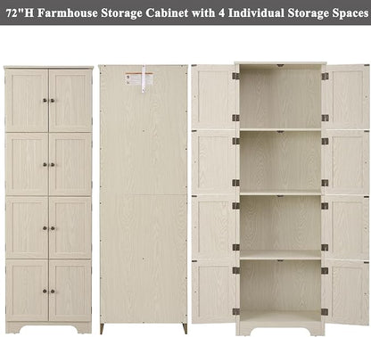 72" H Farmhouse Storage Cabinet, 4 Tier Kitchen Pantry Cabinet - Image 9