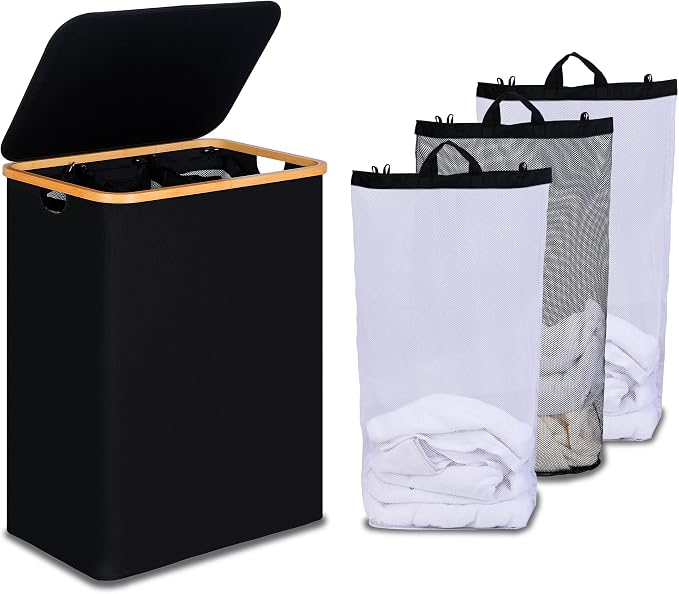 efluky Laundry Hamper with Lid, Trio Laundry Hamper with 3 Removable Bags by efluky