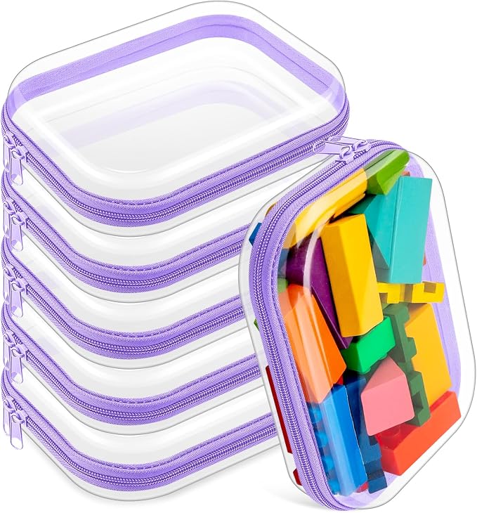 Sanwuta 6 Pcs Clear Hard Zipper Case Hard Plastic Zipper Pouches Transparent by Sanwuta