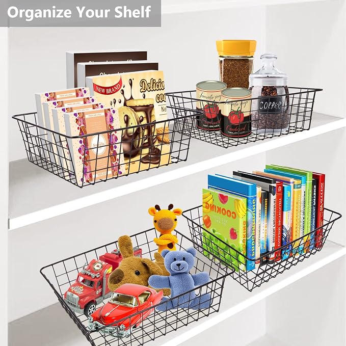 Wire Baskets for Organizing 4 Pack Pantry Baskets For Storage 11x8.7x4.7in | - Image 5