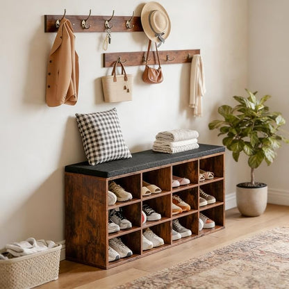 HOOBRO Shoe Storage Bench with Cushion, 39.4" L Entryway Bench with 12 Cubbies - Image 2