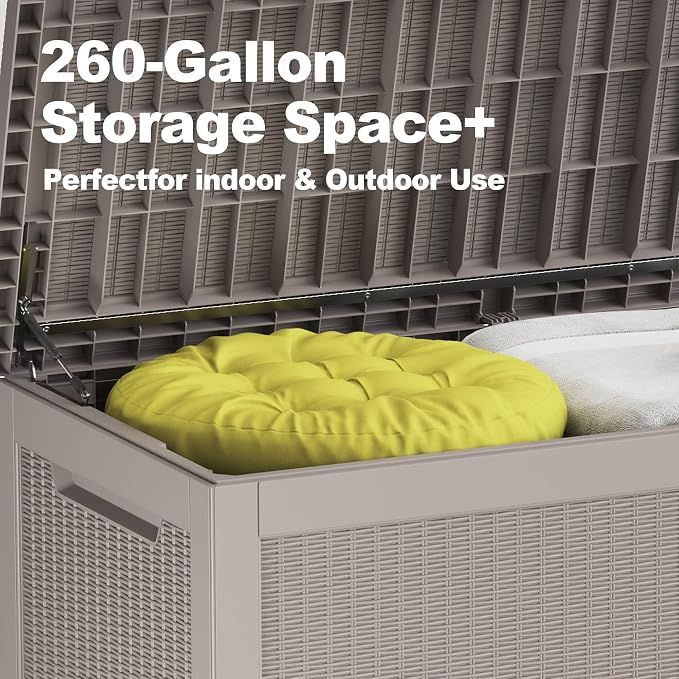 260 GallonOutdoor Storage Box, Resin Deck Boxes Waterproof, IndoorOutdoor Bin - Image 3