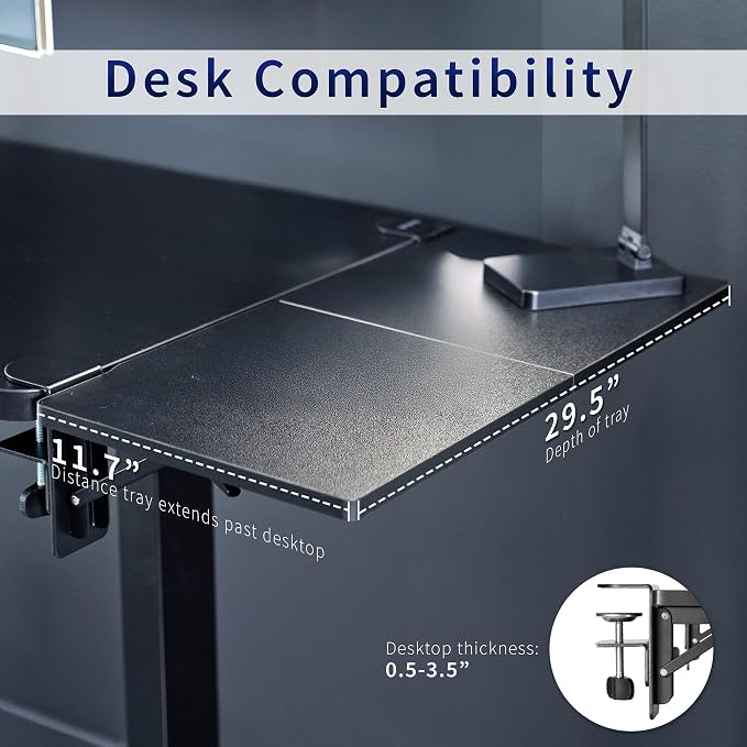 VIVO Black Clamp-on 30 x 12 in Desk Extender, DESK-EXT30 | Foldable, Wrist - Image 5
