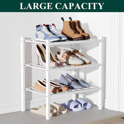 Smiry Bamboo Shoe Rack for Closet, 3 Tier Small Wooden Stackable Shoe Organizer - Image 5