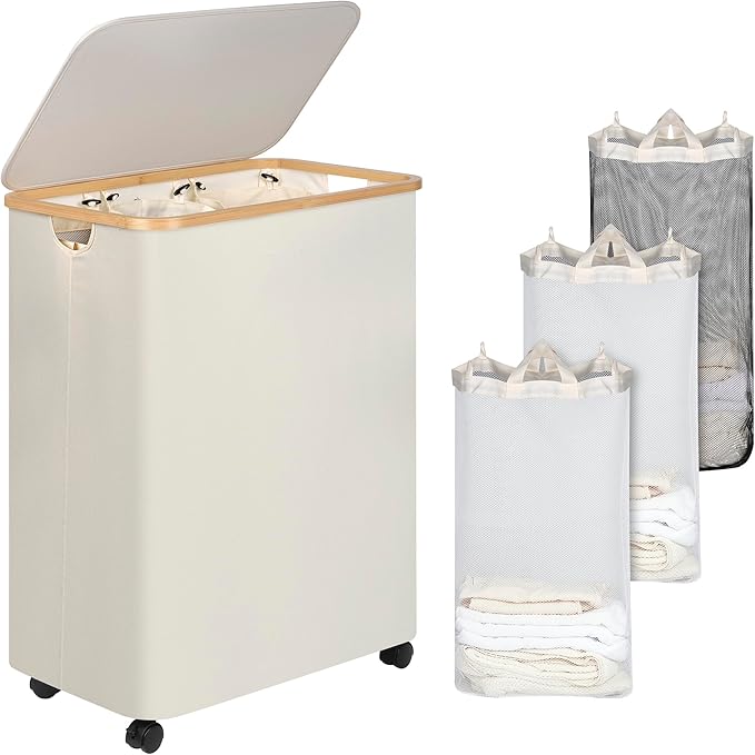 Lagre Laundry Basket with Wheels, Laundry Hamper with Lid, 160L Clothes Hamper by iEGrow