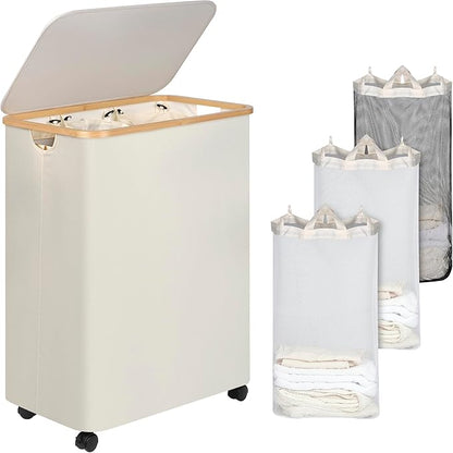 Lagre Laundry Basket with Wheels, Laundry Hamper with Lid, 160L Clothes Hamper by iEGrow